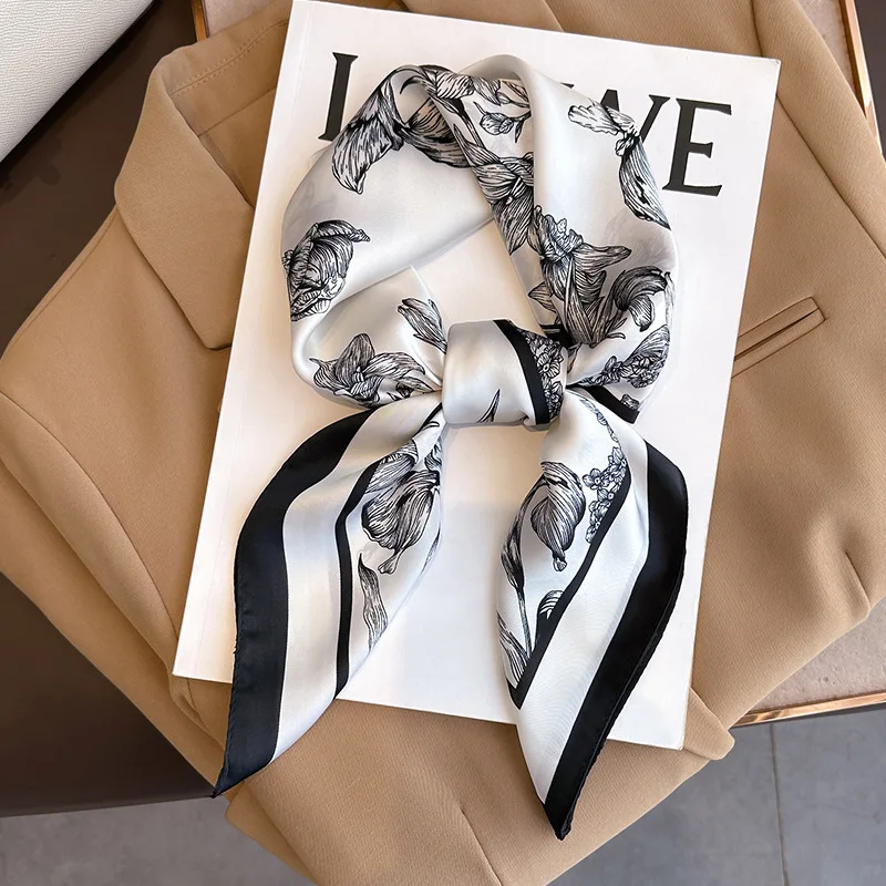 Silk Neck Scarf - 70*70cm luksusowy kwiatowy nadruk jedwabny kwadratowy