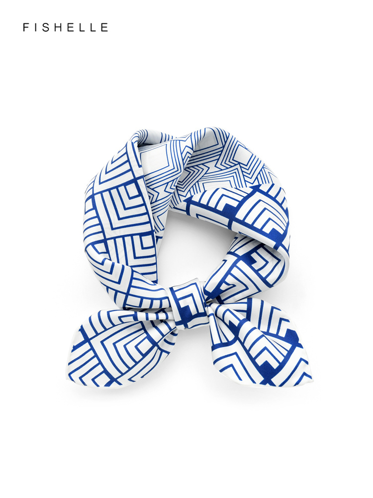 Silk Neck Scarf - Chiński klasyczny niebieski biały porcelanowy naturalny